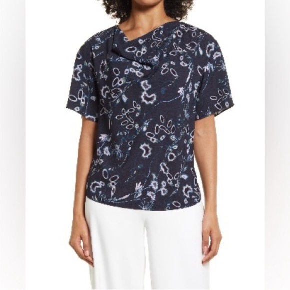 Nordstrom Abstract Floral Print Cowl Neck Blouse - Picture 1 of 9
